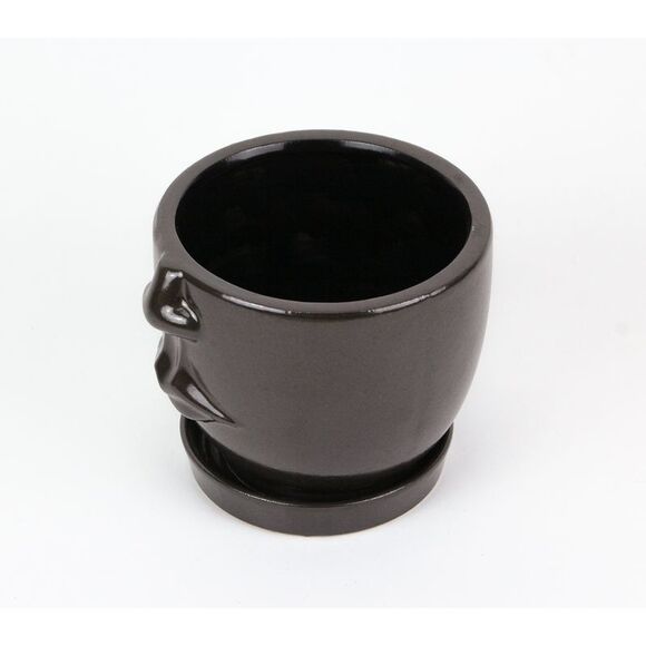 Brown Ceramic Face Planter Decorative Flower Pot Hand Painted Plant Holder Decor - Picture 2 of 3